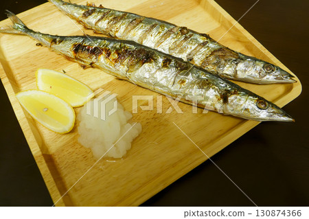 Grilled salted saury, a Japanese autumn specialty Grilled salted saury, a Japanese autumn specialty 130874366