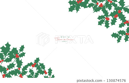 Christmas wreath illustration. December Christmas material. Holly winter Christmas frame background. 130874576