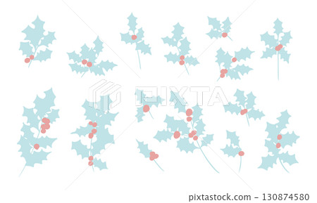 Christmas wreath illustration. December Christmas material. Holly winter Christmas frame background. 130874580