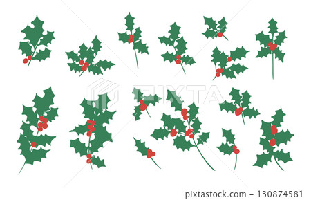 Christmas wreath illustration. December Christmas material. Holly winter Christmas frame background. 130874581