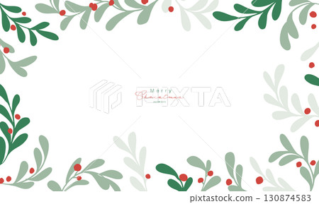 聖誕花圈插圖。 12月聖誕節材料。冬青冬季聖誕框架背景。 130874583