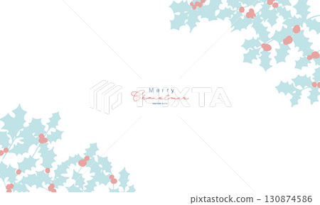 Christmas wreath illustration. December Christmas material. Holly winter Christmas frame background. 130874586
