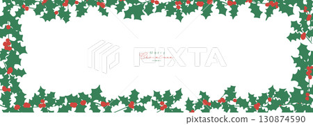 Christmas wreath illustration. December Christmas material. Holly winter Christmas frame background. 130874590