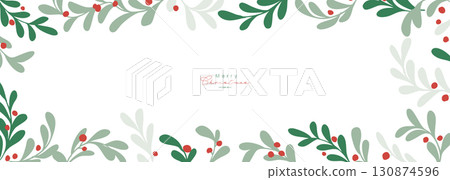 聖誕花圈插圖。 12月聖誕節材料。冬青冬季聖誕框架背景。 130874596