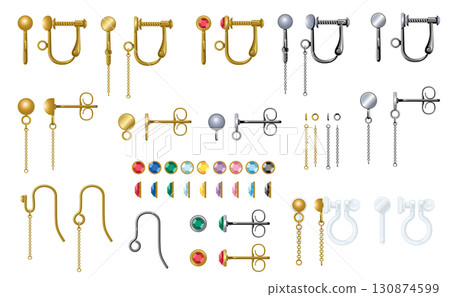 穿孔耳環及耳環配件組 | 鉤形、旋入式及非穿孔樹脂零件 130874599