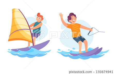 Embark on an Exciting ActionPacked Watersports Adventure featuring both Windsurfing and Surfing Embark on an Exciting ActionPacked Watersports Adventure featuring both Windsurfing and Surfing 130874941