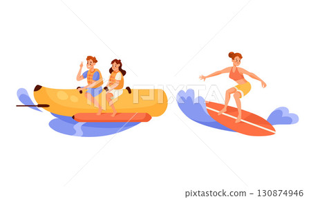 Enjoy an Exciting Adventure with Fun Water Sports Banana Boat and Surfing Experiences for All 130874946