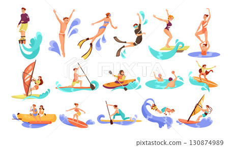 An illustration depicting the exhilarating fun and adventure of various water sports activities An illustration depicting the exhilarating fun and adventure of various water sports activities 130874989