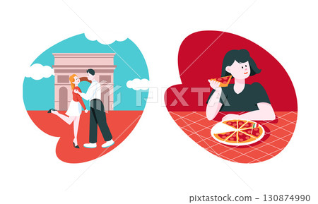 Delighting in Romantic Moments and Culinary Experiences Through Vibrant Illustrations 130874990