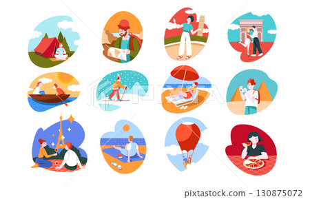Explore a Variety of Colorful Icons Depicting Diverse and Exciting Summer Activities Explore a Variety of Colorful Icons Depicting Diverse and Exciting Summer Activities 130875072