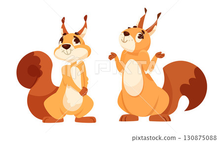 A delightful and charming Cartoon Squirrel Character Design specifically tailored for children A delightful and charming Cartoon Squirrel Character Design specifically tailored for children 130875088