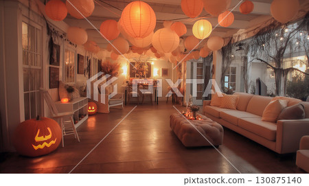 Interior decorated with Halloween decorations Interior decorated with Halloween decorations 130875140