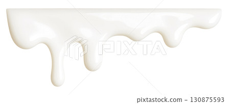 Flowing milk drops and shiny liquid design on white background 130875593
