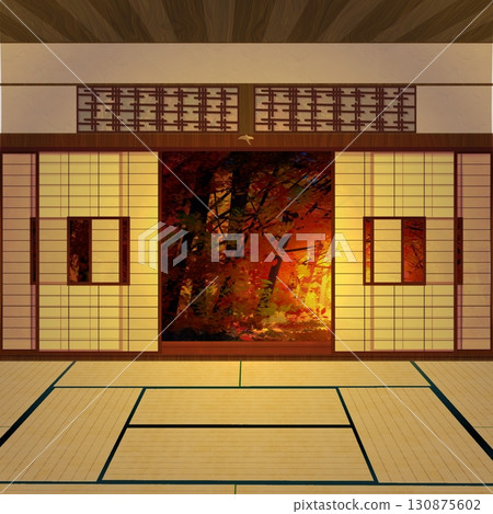 Sunset shining into a Japanese-style room 130875602