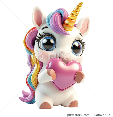 AI-generated item. Cute 3d unicorn holding a heart on transparent background. AI-generated item. Cute 3d unicorn holding a heart on transparent background. 130875693