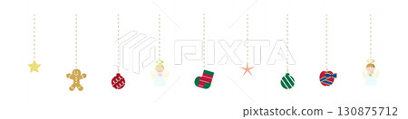 有星星、天使和長襪的聖誕裝飾線 130875712