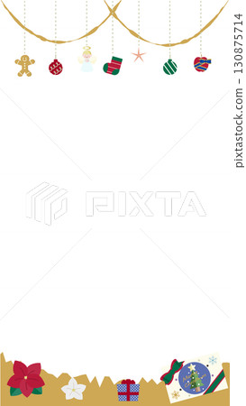 Vertical Christmas frame with ornaments, angels and presents 130875714