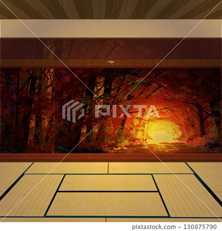Sunset shining into a Japanese-style room 130875790