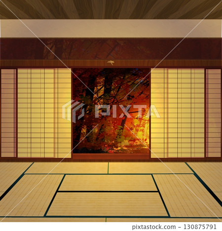 Sunset shining into a Japanese-style room 130875791