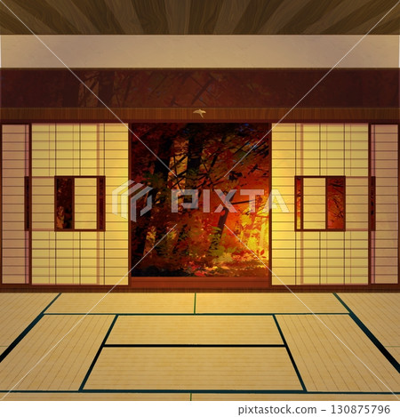 Sunset shining into a Japanese-style room 130875796