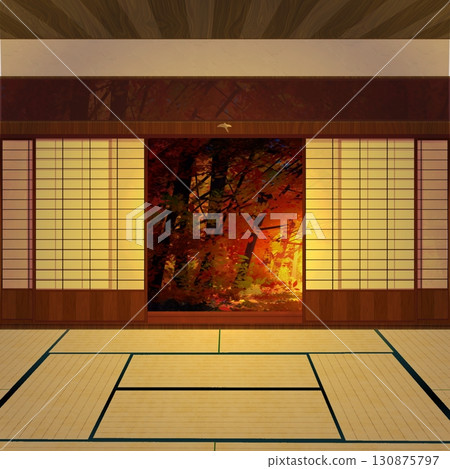 Sunset shining into a Japanese-style room 130875797