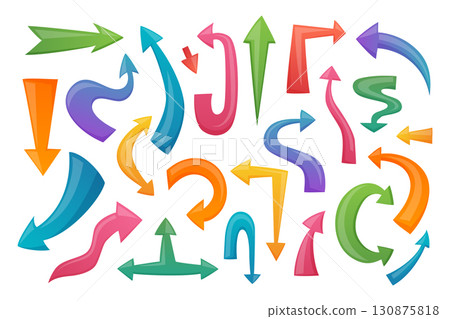 Colorful cartoon arrows with different shapes and directions on white background 130875818
