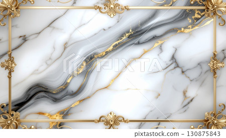 Elegant marble with a golden frame 130875843