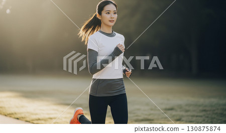 A woman running early in the morning 130875874