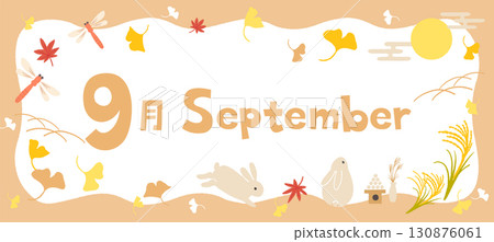September title illustration, frame, banner Autumn/Moon viewing September title illustration, frame, banner Autumn/Moon viewing 130876061