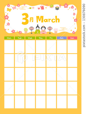 三月日曆範本標題插圖女兒節/梅花 三月日曆範本標題插圖女兒節/梅花 130876090