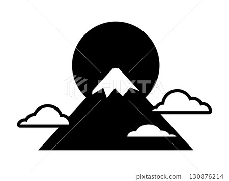 Mt. Fuji and first sunrise icon monochrome 130876214