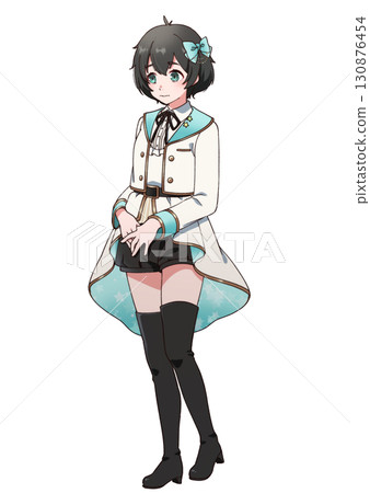A timid-looking black-haired girl in an idol costume A timid-looking black-haired girl in an idol costume 130876454