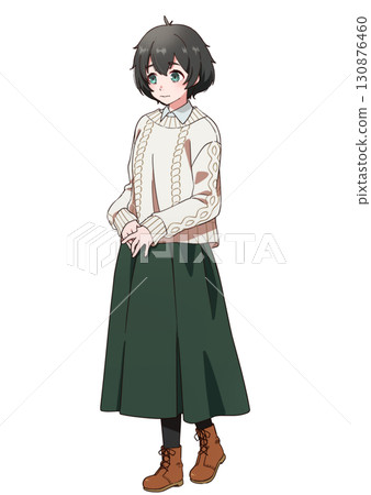 A timid-looking black-haired girl in winter clothes A timid-looking black-haired girl in winter clothes 130876460