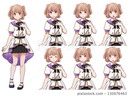 A set of facial expressions for a cute girl with half-twin tails wearing an idol costume A set of facial expressions for a cute girl with half-twin tails wearing an idol costume 130876463