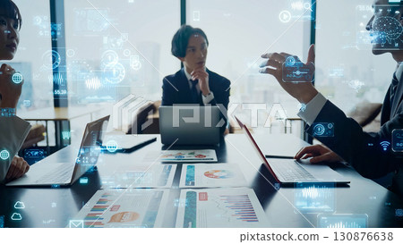 Group of business people meeting and digital technology concept 130876638