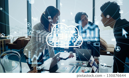 Group of business people meeting and cloud computing concept 130876644