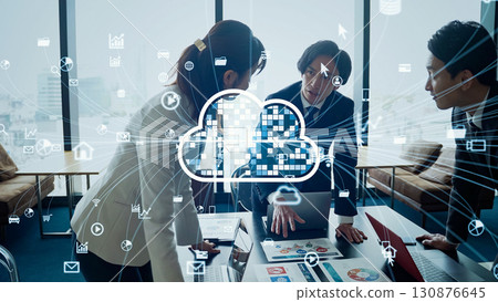 Group of business people meeting and cloud computing concept 130876645