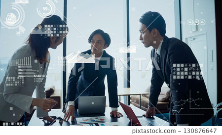 Group of business people meeting and statistical data 130876647