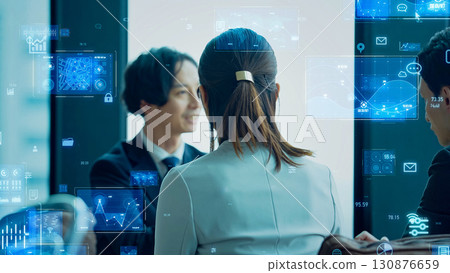 Group of business people meeting and digital technology 130876659