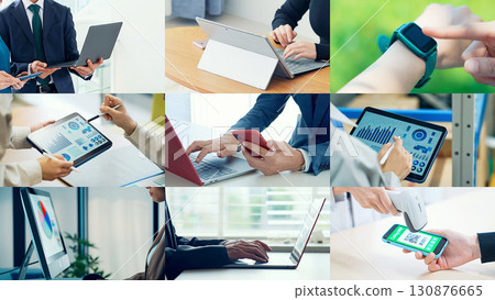 Collage of people using various digital devices Collage of people using various digital devices 130876665