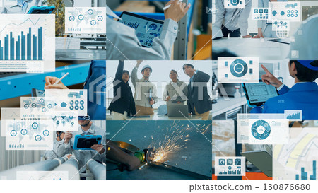 Collage of various industrial scenes and business data Collage of various industrial scenes and business data 130876680