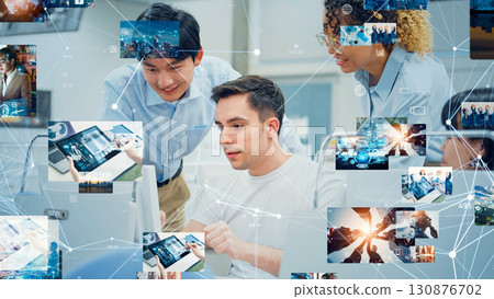 Multinational group working in office and digital content image video creator Multinational group working in office and digital content image video creator 130876702