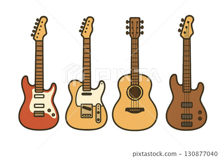 一組 4 張電吉他、電貝斯和原聲吉他插圖 130877040