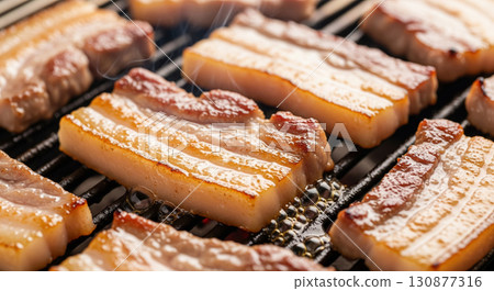 Korean Pork Belly Samgyeopsal Grilling with Juicy Texture 130877316