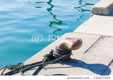 Mooring piles that secure ships in port 130877459