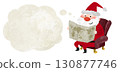 Illustration set of Santa Claus imagining looking at a map and a cloud-shaped speech bubble 130877746