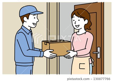 一位女士從快遞員那裡收到包裹 130877766