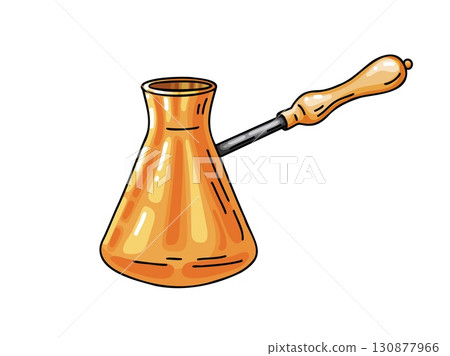 Copper coffee pot cezve Outline Illustration Copper coffee pot cezve Outline Illustration 130877966