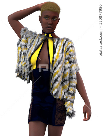 3D Dark Skinned Woman wears Faux Fur Cape 3D Dark Skinned Woman wears Faux Fur Cape 130877980