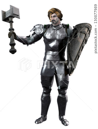 3D Medieval Knight in Armor with Hammer and Shield 3D Medieval Knight in Armor with Hammer and Shield 130877989